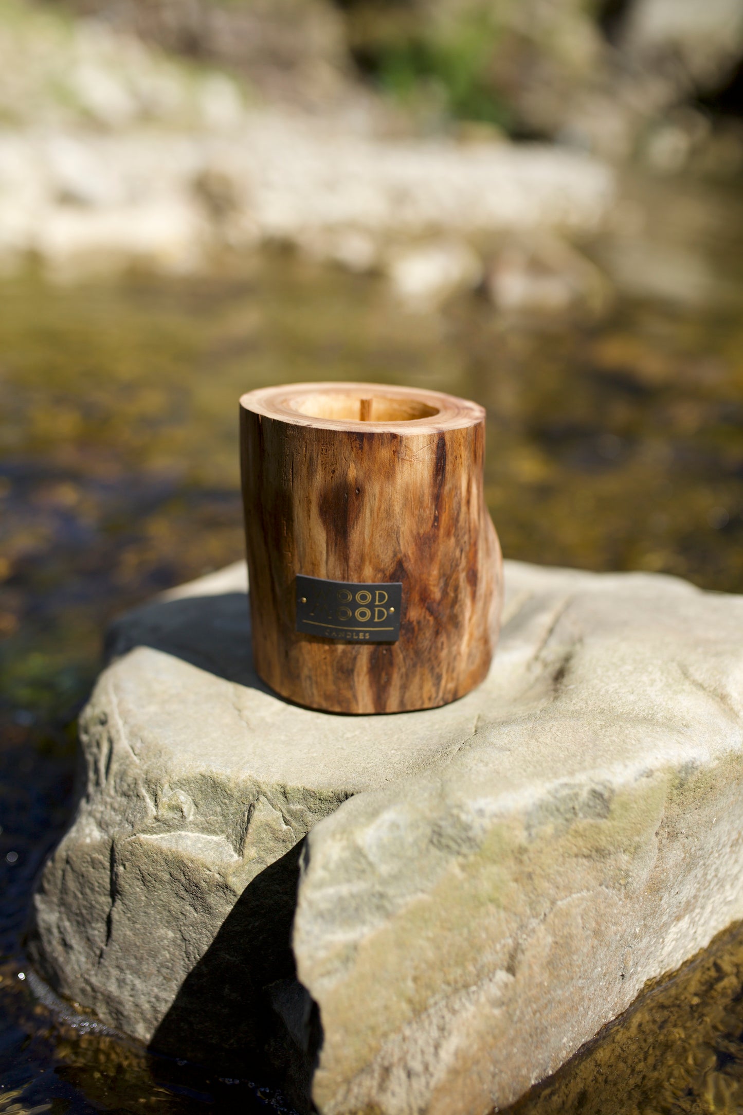 Wooden Candle Holder with candle to refill