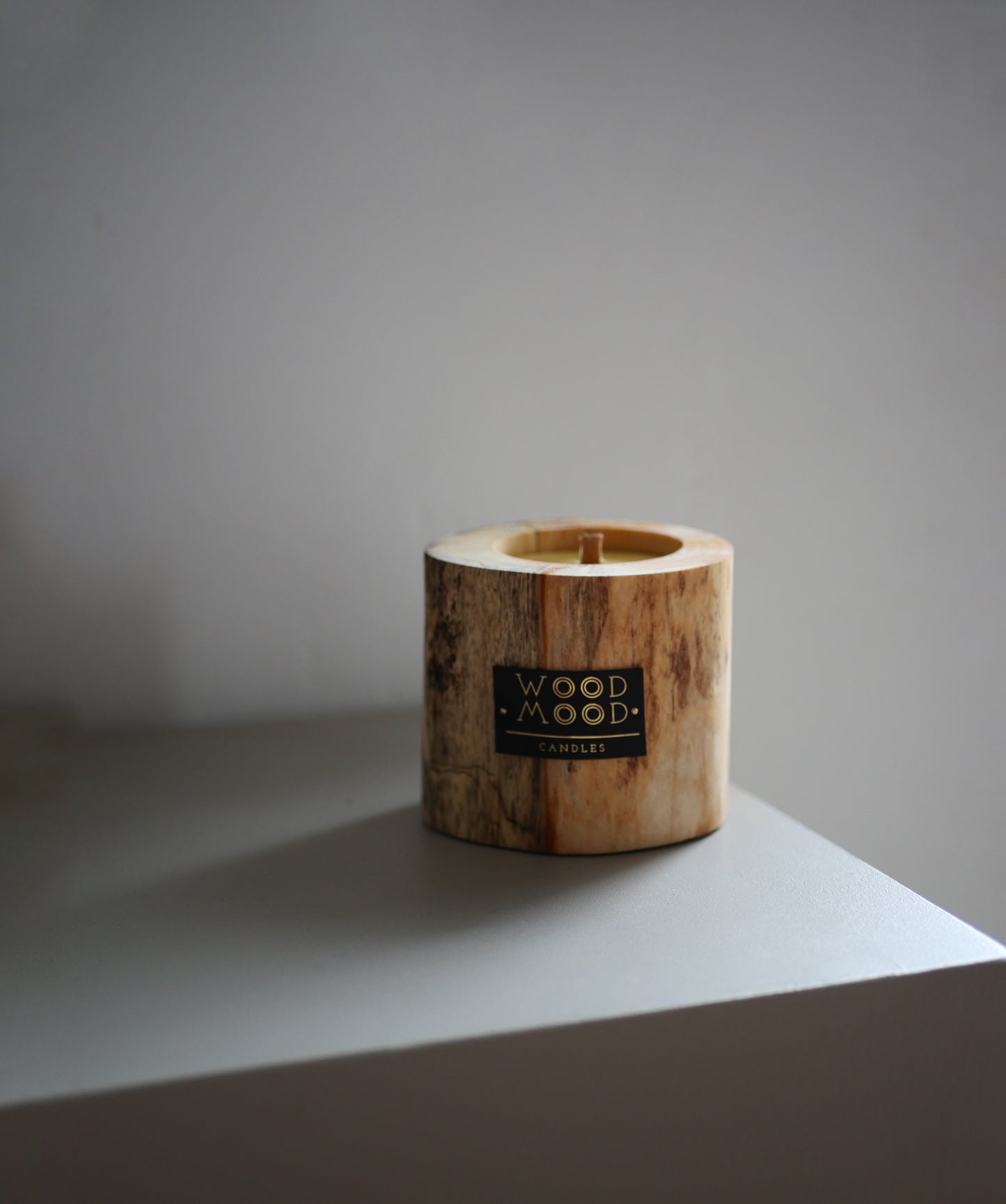 Wooden Candle Holder with candle to refill