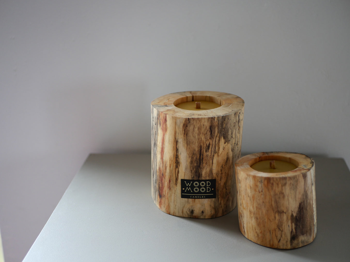 Wooden Candle Holder with candle to refill